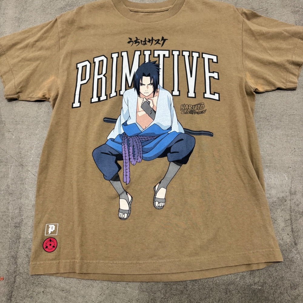 Primitive Naruto Shippuden Sasuke Uchiha Graphic T-Shirt Mens Medium Tan Khaki